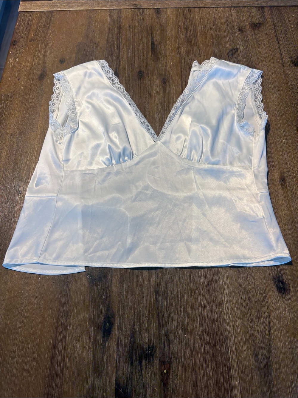 Commense White Satin Lace-Trim Camisole